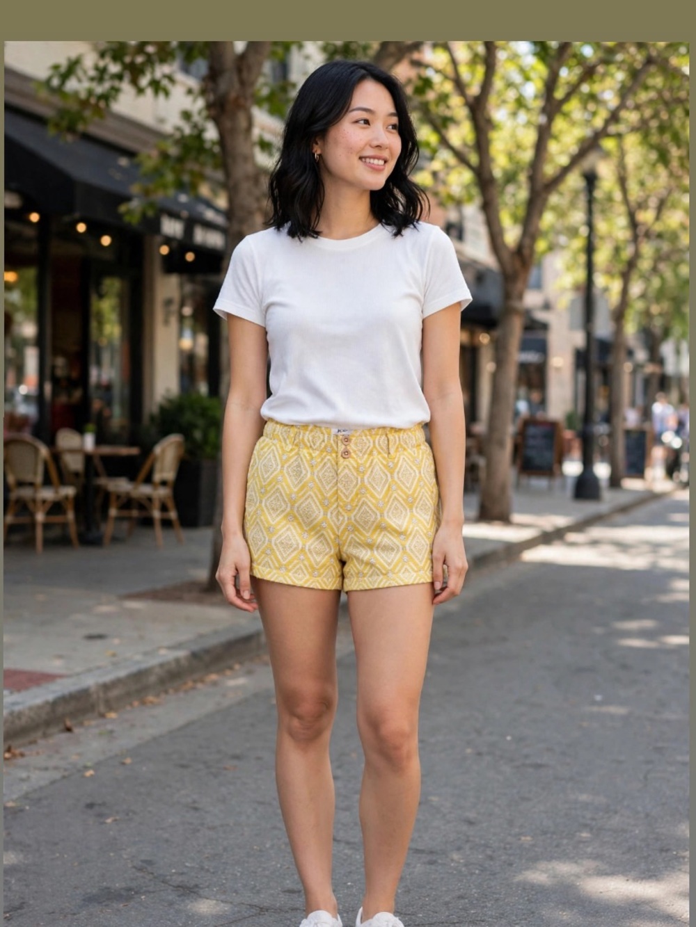 JOLT Yellow & White Geometric Print Ruffle-Waist Shorts 💛🤍